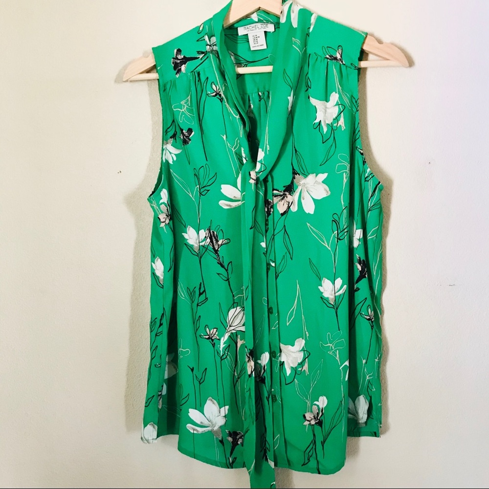 Rachel Zoe neck tie floral sleeveless blouse